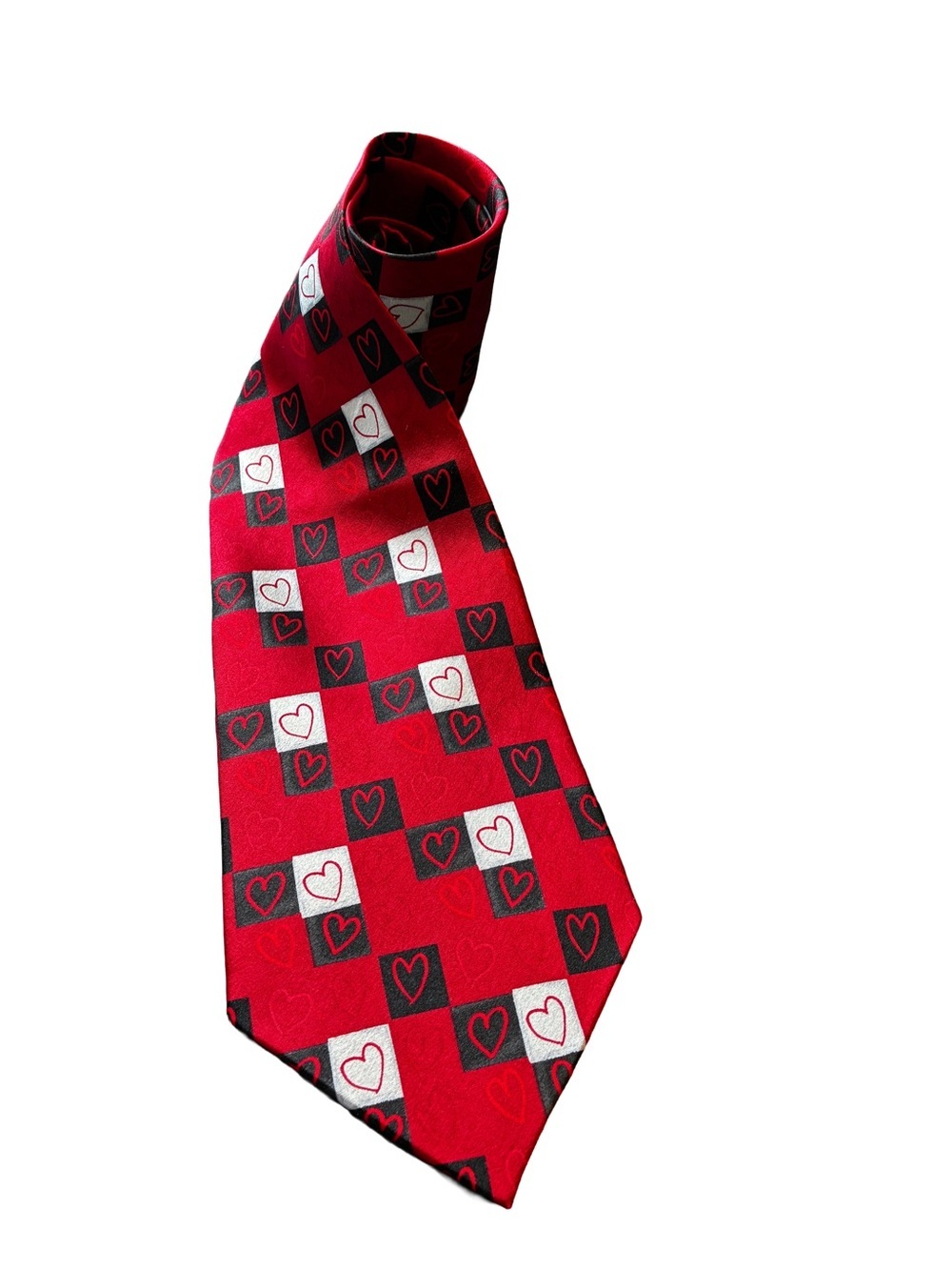 Vintage Hallmark Silk Heart Tie Red Black Checkerboard Y2K Kitschcore